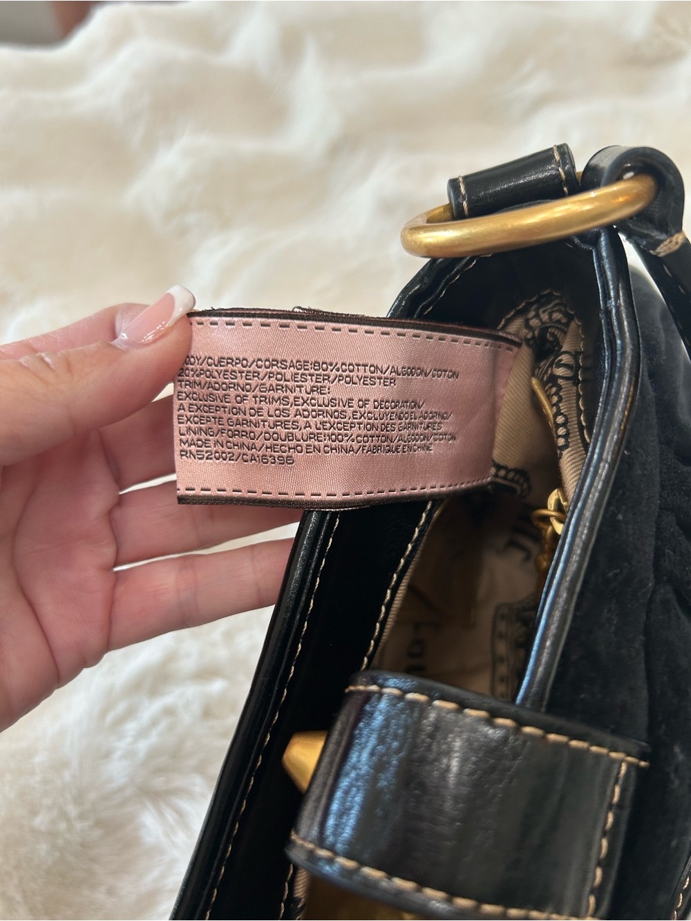 Y2K Vintage 2011 Juicy Couture Black Velour Shoulder Bag Butterfly Heart Charm - Picture 13 of 14